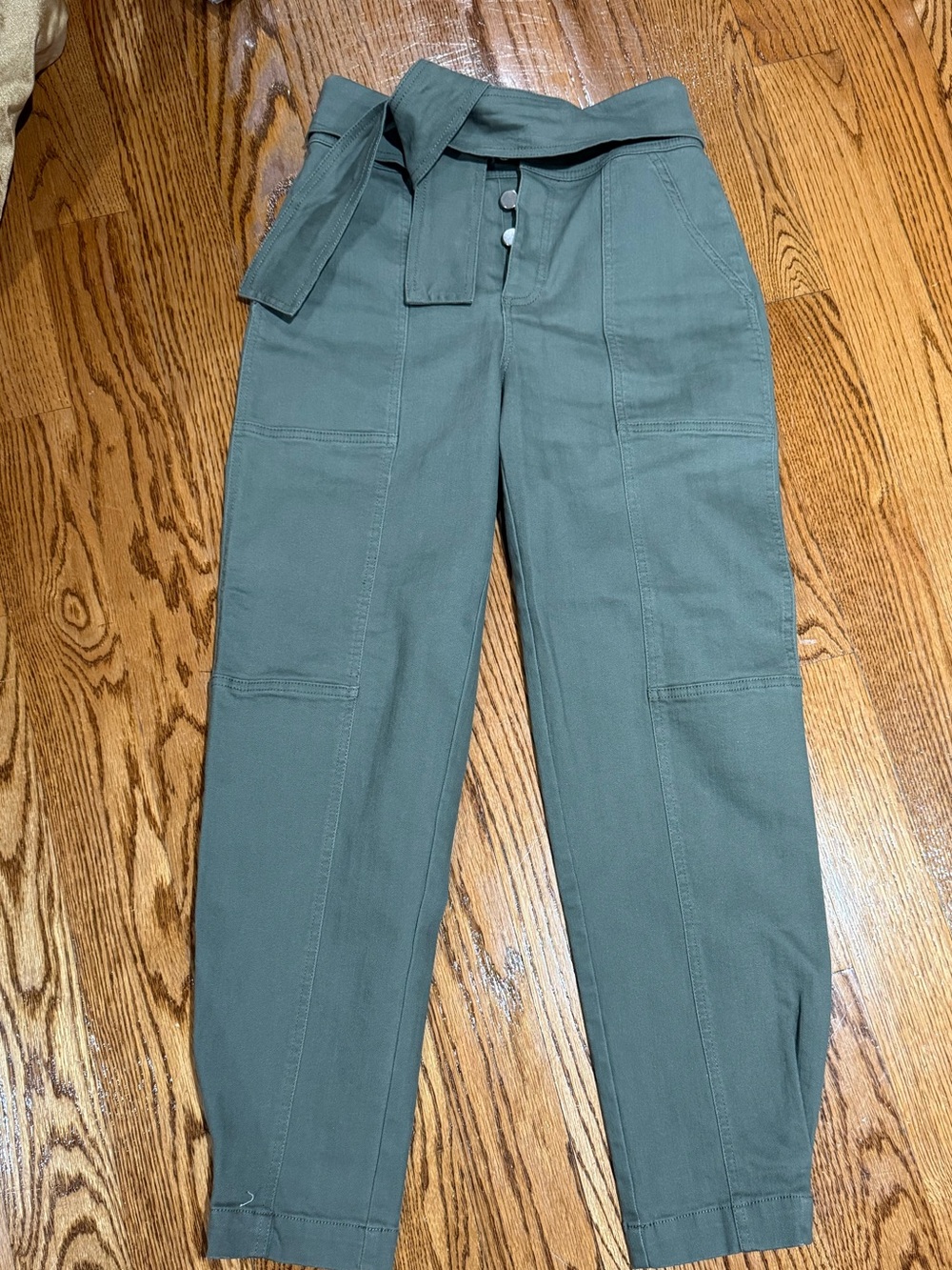 Bar III Olive Green High-Waist Utility Joggers with Self-Tie Belt
